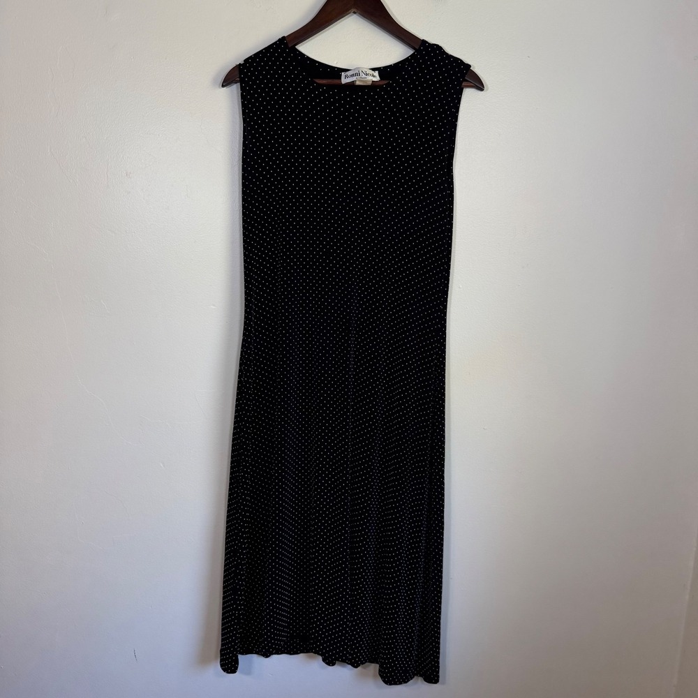 Ronni Nicole Polka Dot Sleeveless Midi Sheath Dress Size 12 Black White